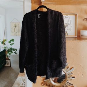 UNISEX BLACK FUZZY CARDIGAN